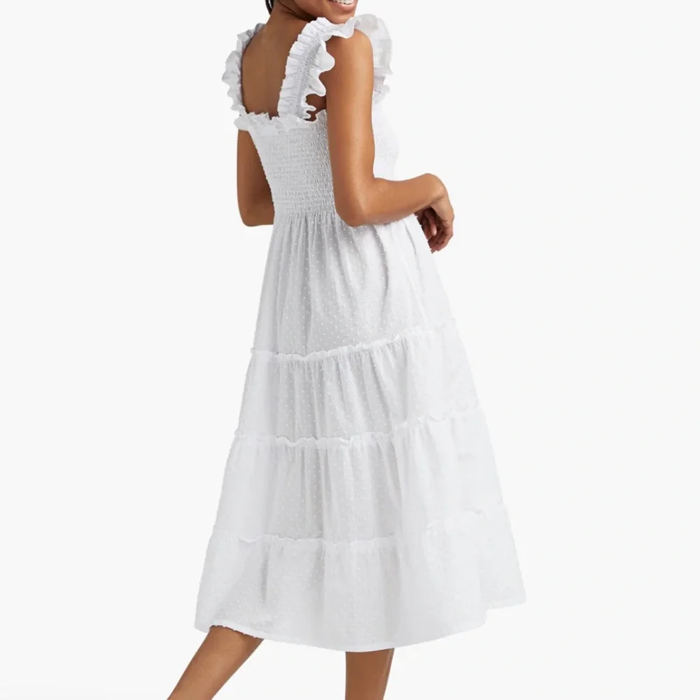 The Ellie Nap Midi Ruffle Dress in Dreamy Sheer White Swiss Dot Size XS - Picture 3 of 14